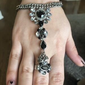 Ornate ring and bracelet attached set .. all in one